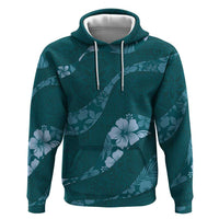 Aloha Hawaii Floral Tapa Zip Hoodie Patchwork Teal - Polynesian Pride