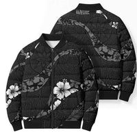 Aloha Hawaii Floral Tapa Bomber Puffer Jacket Patchwork Charcoal - Polynesian Pride