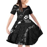 Aloha Hawaii Floral Tapa Family Matching Off Shoulder Short Dress and Hawaiian Shirt Patchwork Charcoal - Polynesian Pride