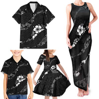 Aloha Hawaii Floral Tapa Family Matching Tank Maxi Dress and Hawaiian Shirt Patchwork Charcoal - Polynesian Pride
