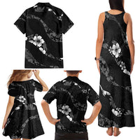 Aloha Hawaii Floral Tapa Family Matching Tank Maxi Dress and Hawaiian Shirt Patchwork Charcoal - Polynesian Pride
