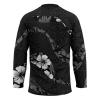 Aloha Hawaii Floral Tapa Hockey Jersey Patchwork Charcoal - Polynesian Pride