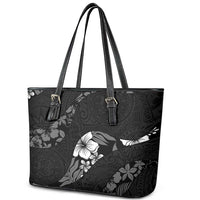 Aloha Hawaii Floral Tapa Leather Tote Bag Patchwork Charcoal - Polynesian Pride