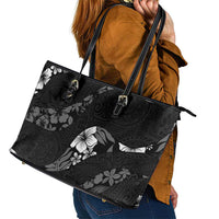 Aloha Hawaii Floral Tapa Leather Tote Bag Patchwork Charcoal - Polynesian Pride