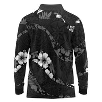 Aloha Hawaii Floral Tapa Long Sleeve Polo Shirt Patchwork Charcoal - Polynesian Pride