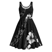Aloha Hawaii Floral Tapa Midi Dress Patchwork Charcoal - Polynesian Pride
