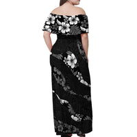 Aloha Hawaii Floral Tapa Off Shoulder Maxi Dress Patchwork Charcoal - Polynesian Pride