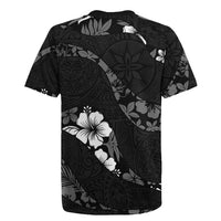 Aloha Hawaii Floral Tapa Rugby Jersey Patchwork Charcoal - Polynesian Pride