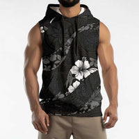 Aloha Hawaii Floral Tapa Sleeveless Hoodie Patchwork Charcoal - Polynesian Pride