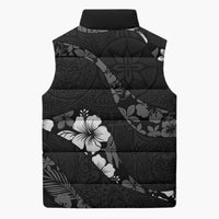Aloha Hawaii Floral Tapa Sleeveless Puffer Jacket Patchwork Charcoal - Polynesian Pride