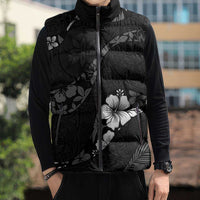 Aloha Hawaii Floral Tapa Sleeveless Puffer Jacket Patchwork Charcoal - Polynesian Pride