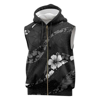 Aloha Hawaii Floral Tapa Sleeveless Zip Hoodie Patchwork Charcoal LT7