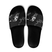 Aloha Hawaii Floral Tapa Slide Sandals Patchwork Charcoal - Polynesian Pride