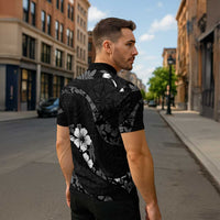 Aloha Hawaii Floral Tapa Zipper Polo Shirt Patchwork Charcoal - Polynesian Pride