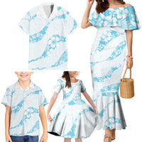Aloha Hawaii Floral Tapa Family Matching Mermaid Dress and Hawaiian Shirt Patchwork Turquoise - Polynesian Pride