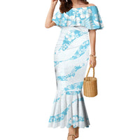 Aloha Hawaii Floral Tapa Family Matching Mermaid Dress and Hawaiian Shirt Patchwork Turquoise - Polynesian Pride