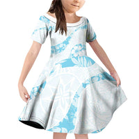 Aloha Hawaii Floral Tapa Family Matching Off Shoulder Short Dress and Hawaiian Shirt Patchwork Turquoise - Polynesian Pride