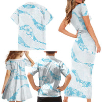 Aloha Hawaii Floral Tapa Family Matching Short Sleeve Bodycon Dress and Hawaiian Shirt Patchwork Turquoise - Polynesian Pride