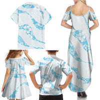 Aloha Hawaii Floral Tapa Family Matching Summer Maxi Dress and Hawaiian Shirt Patchwork Turquoise - Polynesian Pride