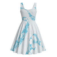 Aloha Hawaii Floral Tapa Midi Dress Patchwork Turquoise - Polynesian Pride