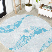 Aloha Hawaii Floral Tapa Round Carpet Patchwork Turquoise - Polynesian Pride