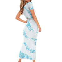 Aloha Hawaii Floral Tapa Short Sleeve Bodycon Dress Patchwork Turquoise - Polynesian Pride