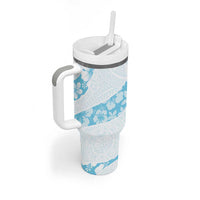 Aloha Hawaii Floral Tapa Tumbler With Handle Patchwork Turquoise - Polynesian Pride