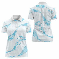 Aloha Hawaii Floral Tapa Women Polo Shirt Patchwork Turquoise - Polynesian Pride