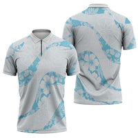 Aloha Hawaii Floral Tapa Zipper Polo Shirt Patchwork Turquoise - Polynesian Pride
