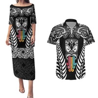 personalised-kia-kaha-te-reo-maori-couples-matching-puletasi-dress-and-hawaiian-shirt-hei-tiki-mix-koru-black