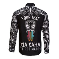 personalised-kia-kaha-te-reo-maori-long-sleeve-button-shirt-hei-tiki-mix-koru-black