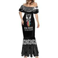 Personalised Kia Kaha Te Reo Maori Mermaid Dress Hei Tiki Mix Koru - Black LT7 - Polynesian Pride