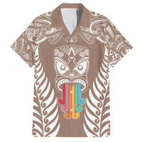 Personalised Kia Kaha Te Reo Maori Family Matching Puletasi Dress and Hawaiian Shirt Hei Tiki Mix Koru - Brown LT7 Dad's Shirt - Short Sleeve Brown - Polynesian Pride