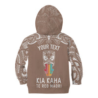 Personalised Kia Kaha Te Reo Maori Kid Hoodie Hei Tiki Mix Koru - Brown LT7 - Polynesian Pride