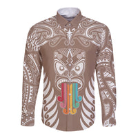 personalised-kia-kaha-te-reo-maori-long-sleeve-button-shirt-hei-tiki-mix-koru-brown