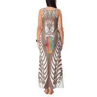 Personalised Kia Kaha Te Reo Maori Tank Maxi Dress Hei Tiki Mix Koru - Brown LT7 - Polynesian Pride