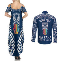 personalised-kia-kaha-te-reo-maori-couples-matching-summer-maxi-dress-and-long-sleeve-button-shirts-hei-tiki-mix-koru-navy-blue