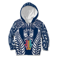 Personalised Kia Kaha Te Reo Maori Kid Hoodie Hei Tiki Mix Koru - Navy Blue LT7 Hoodie Navy - Polynesian Pride