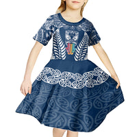 personalised-kia-kaha-te-reo-maori-kid-short-sleeve-dress-hei-tiki-mix-koru-navy-blue