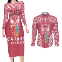 personalised-kia-kaha-te-reo-maori-couples-matching-long-sleeve-bodycon-dress-and-long-sleeve-button-shirts-hei-tiki-mix-koru-pink