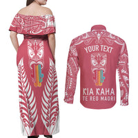 personalised-kia-kaha-te-reo-maori-couples-matching-off-shoulder-maxi-dress-and-long-sleeve-button-shirts-hei-tiki-mix-koru-pink
