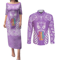 personalised-kia-kaha-te-reo-maori-couples-matching-puletasi-dress-and-long-sleeve-button-shirts-hei-tiki-mix-koru-purple