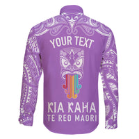 personalised-kia-kaha-te-reo-maori-family-matching-long-sleeve-bodycon-dress-and-hawaiian-shirt-hei-tiki-mix-koru-purple