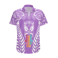 Personalised Kia Kaha Te Reo Maori Hawaiian Shirt Hei Tiki Mix Koru - Purple LT7 Purple - Polynesian Pride