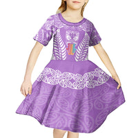 personalised-kia-kaha-te-reo-maori-kid-short-sleeve-dress-hei-tiki-mix-koru-purple