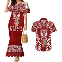 personalised-kia-kaha-te-reo-maori-couples-matching-mermaid-dress-and-hawaiian-shirt-hei-tiki-mix-koru-red