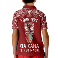 Personalised Kia Kaha Te Reo Maori Kid Polo Shirt Hei Tiki Mix Koru - Red LT7 - Polynesian Pride