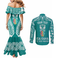personalised-kia-kaha-te-reo-maori-couples-matching-mermaid-dress-and-long-sleeve-button-shirts-hei-tiki-mix-koru-teal