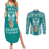 personalised-kia-kaha-te-reo-maori-couples-matching-summer-maxi-dress-and-long-sleeve-button-shirts-hei-tiki-mix-koru-teal