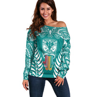 personalised-kia-kaha-te-reo-maori-off-shoulder-sweater-hei-tiki-mix-koru-teal